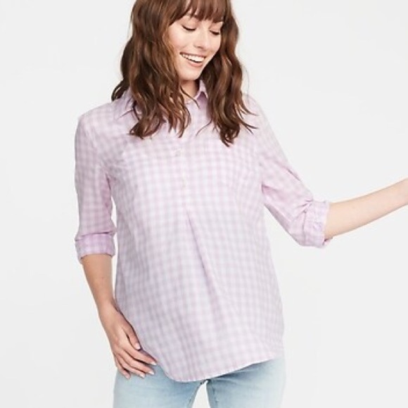 Old Navy Maternity Pink/ purple Gingham Button Down Shirt Plaid shirt–Size Large - Picture 1 of 11